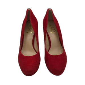 $175 Joan & David Sexy Red Suede Leather 4" High Heel Round Toe & Zipper 10M